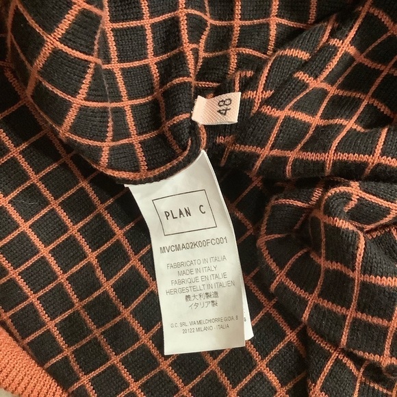 Plan C Knit Rust Geometric Jacquard V-Neck Oversized Pullover Sweater Sz-12/48 - Picture 6 of 7